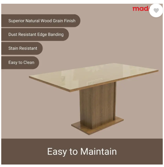 Madesa Dining Room Set Glass Avril Engineered Wood 4 Seater Dining Set (Finish Color -Rustic, Knock Down)