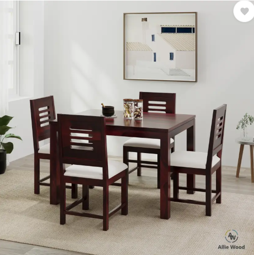 Allie Wood Sheesham ( Rosewood ) Solid Wood 4 Seater Dining Set (Finish Color -Walnut, DIY(Do-It-Yourself))