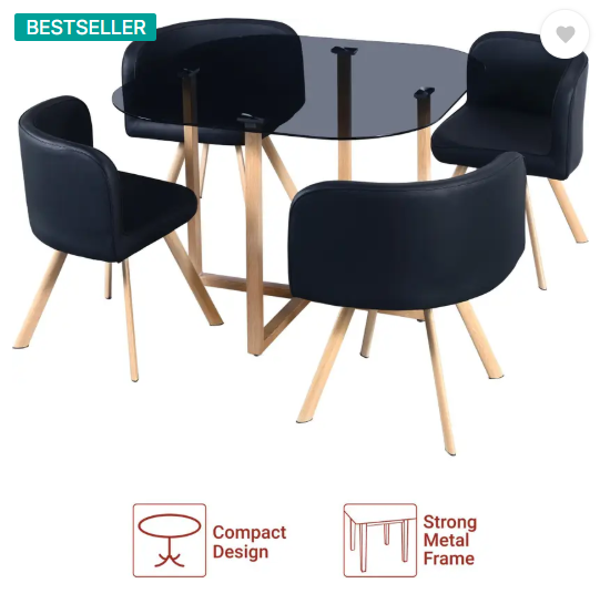 Flipkart Perfect Homes Atiu Metal 4 Seater Dining Set  (Finish Color -Midnight Black, Knock Down)