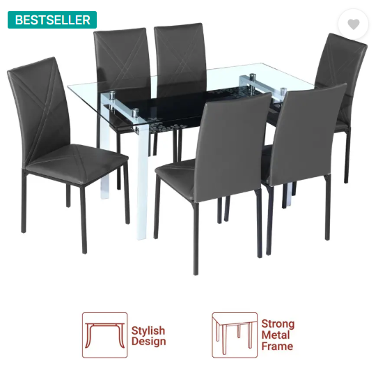 Flipkart Perfect Homes Luzon Metal 6 Seater Dining Set  (Finish Color -Midnight Black, Knock Down)