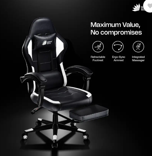 GREEN SOUL Blade Ergonomic Gaming Chair|Multi-Functional Computer Chair|Ergo Sync Armrest Gaming Chair  (Black, White)