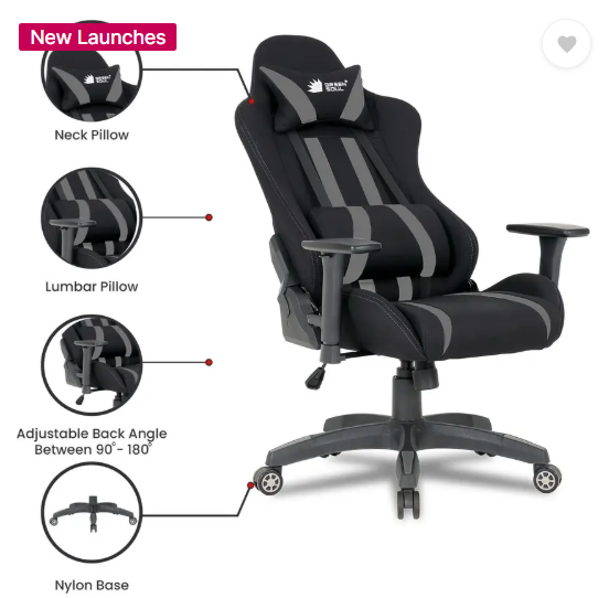 GREEN SOUL Beast Gaming Ergonomic|Gaming & WFH|3D Armrest|180 Recline Gaming Chair Gaming Chair  (Black, Grey)