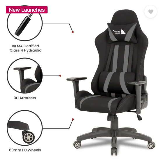 GREEN SOUL Beast Gaming Ergonomic|Gaming & WFH|3D Armrest|180 Recline Gaming Chair Gaming Chair  (Black, Grey)