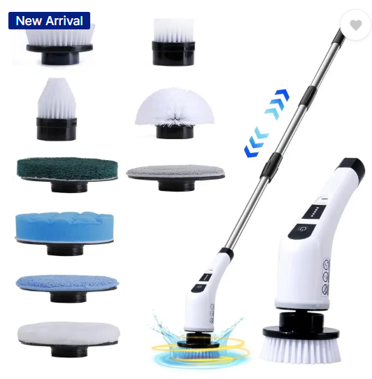 FLUDDER 9 in 1 Electric Spin Scrubber,Cleaning Brush Scrubber for Home,Replaceable Heads Sponge Wet and Dry Brush  (Black)