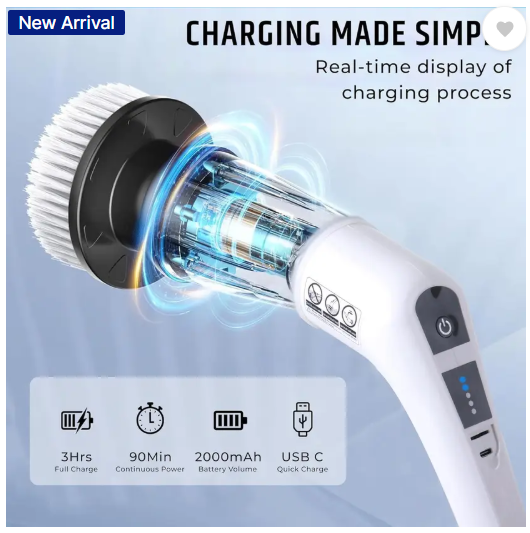 FLUDDER 9 in 1 Electric Spin Scrubber,Cleaning Brush Scrubber for Home,Replaceable Heads Sponge Wet and Dry Brush  (Black)