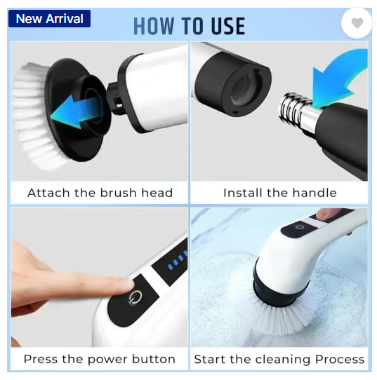 FLUDDER 9 in 1 Electric Spin Scrubber,Cleaning Brush Scrubber for Home,Replaceable Heads Sponge Wet and Dry Brush  (Black)