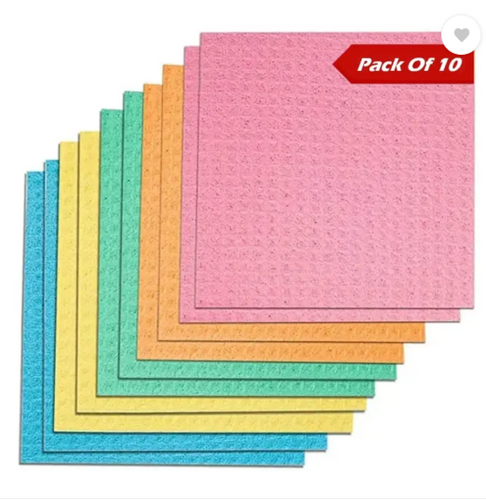 ShopiMoz Home Cellulose for Home & Kitchen Multipurpose Use Wet and Dry Microfiber, Sponge Cleaning Cloth  (10 Units)
