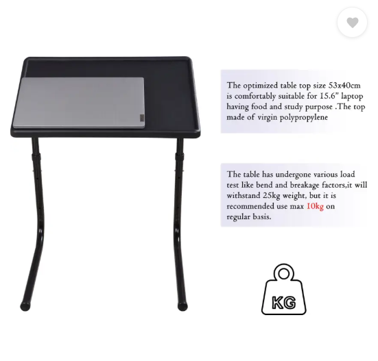 TABLE MAGIC Multipurpose Regular Midnight Black Metal Portable Laptop Table  (Finish Color - Midnight Black, DIY(Do-It-Yourself))