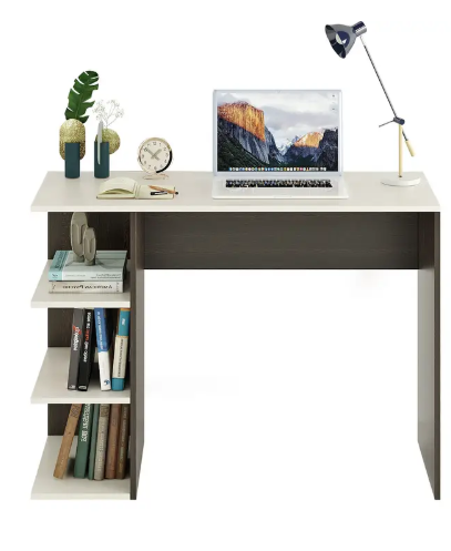 FURNEASER Qualish Computer Table with 3 Shelf, Workstation WFH Table, Engineered Wood Study Table (Free Standing, Finish Color - Wenge & White, DIY(Do-It-Yourself))