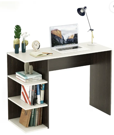 FURNEASER Qualish Computer Table with 3 Shelf, Workstation WFH Table, Engineered Wood Study Table (Free Standing, Finish Color - Wenge & White, DIY(Do-It-Yourself))