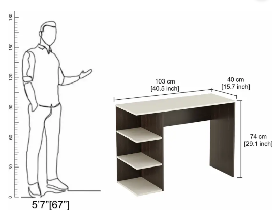 FURNEASER Qualish Computer Table with 3 Shelf, Workstation WFH Table, Engineered Wood Study Table (Free Standing, Finish Color - Wenge & White, DIY(Do-It-Yourself))