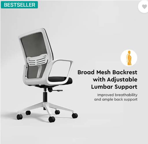 Godrej Interio Vurv Mid Back Fabric Study Arm Chair  (Black, Knock Down)