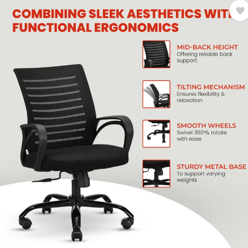 IAFA Diego Mid Back Ergonomic Office Chair Heavy Duty Black Metal Base 2 yr Warranty Mesh Office Arm Chair  (Black, DIY(Do-It-Yourself))