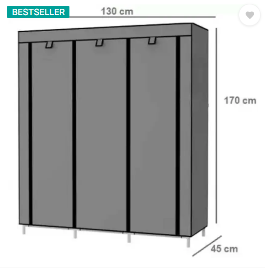Attache Carbon Steel Collapsible Wardrobe (Finish Color - GREY, DIY(Do-It-Yourself))