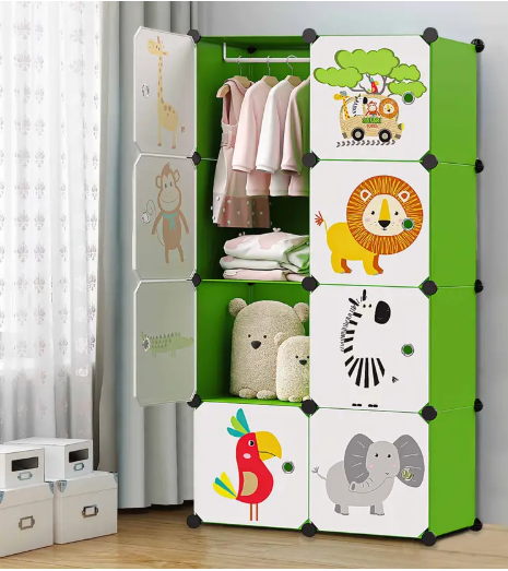 Sasimo 8-Door 8-Shelf Plastic Carbon Steel Collapsible Wardrobe (Finish Color - White,Green, DIY(Do-It-Yourself))