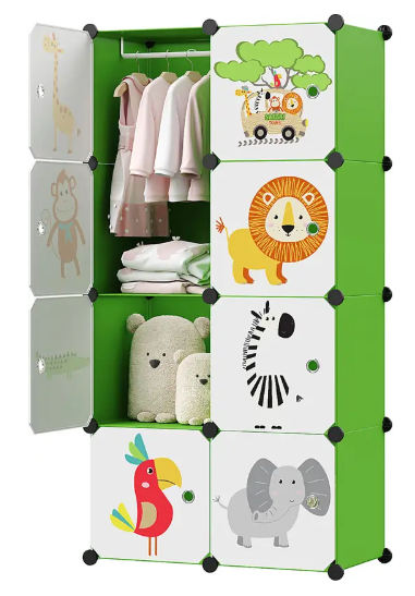 Sasimo 8-Door 8-Shelf Plastic Carbon Steel Collapsible Wardrobe (Finish Color - White,Green, DIY(Do-It-Yourself))