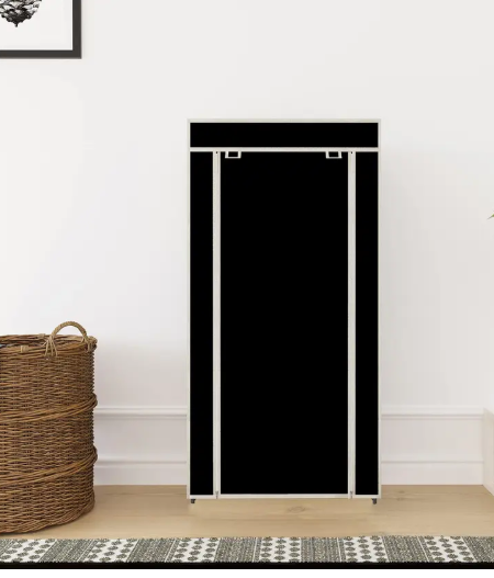 HUENISH 6 Layer Wardrobe with Plastic Frame and Non Woven Fabric Cover PP Collapsible Wardrobe  (Finish Color - Black, DIY(Do-It-Yourself))