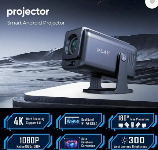 PLAY Latest Smart Android 13 1+8G 5G WiFi BT 15k Lm 4k 8k 180 degree Rotation (25000 lm / Wireless / Remote Controller) Portable Projector  (Black)