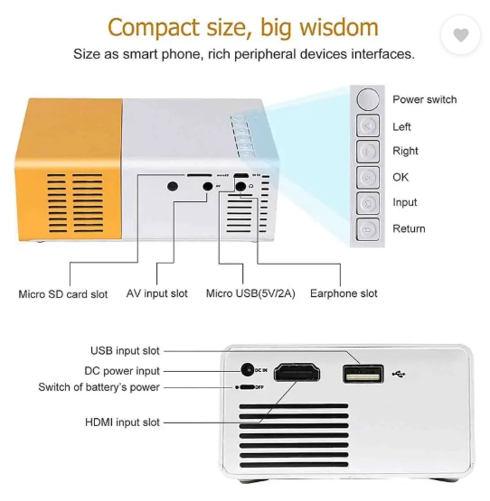 Hespa LED Mini Projector For Home Theatre (3000 lm / Remote Controller) Portable Projector  (Yellow)