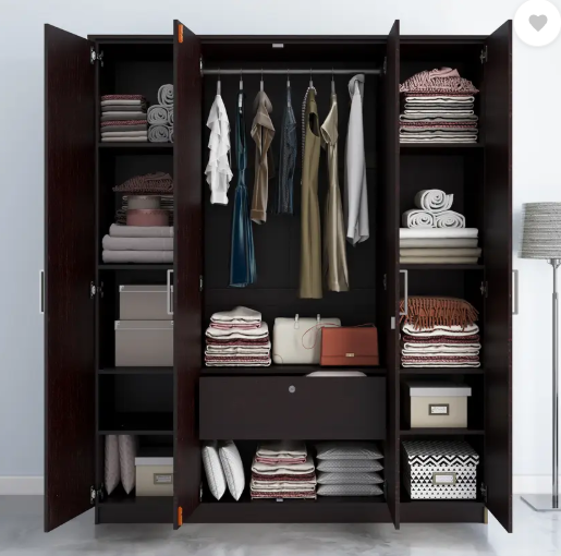 Flipkart Perfect Homes Julian Engineered Wood 4 Door Wardrobe (Finish Color - Wenge, Mirror Included, Knock Down)