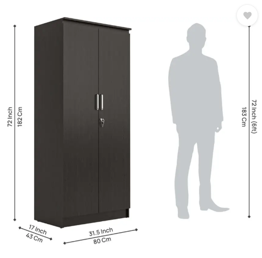 NEUDOT MONO Engineered Wood 2 Door Wardrobe (Finish Color - Wenge, Knock Down)