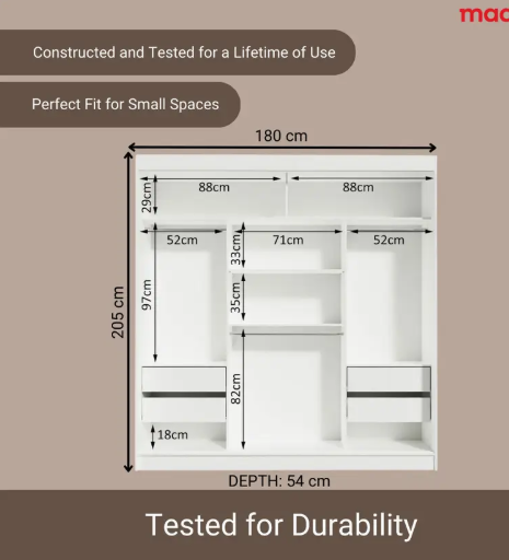Madesa Reno Couple Wardrobe Engineered Wood 3 Door Wardrobe (Finish Color - White, Mirror Included, Knock Down)