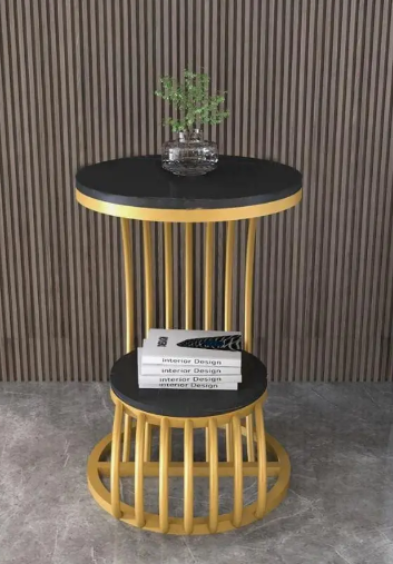Unique Arts Shoppee Metallic Masterpieces: The Elegance of Metal Tables" End Table For Living Room Metal Side Table (Finish Color - Golden & Black, Pre-assembled)