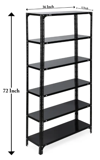 fiora Slotted Angle CRC Sheet 5 Shelves Multipurpose Storage Metal Open Book Shelf  (Finish Color - Black, DIY(Do-It-Yourself))