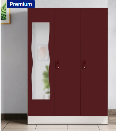 Godrej Interio Slimline 3 Door with Locker, Drawer and Curvilinear Mirror Metal Almirah  (Finish Color - Body: Royal Ivory, Door: Russet, Knock Down)