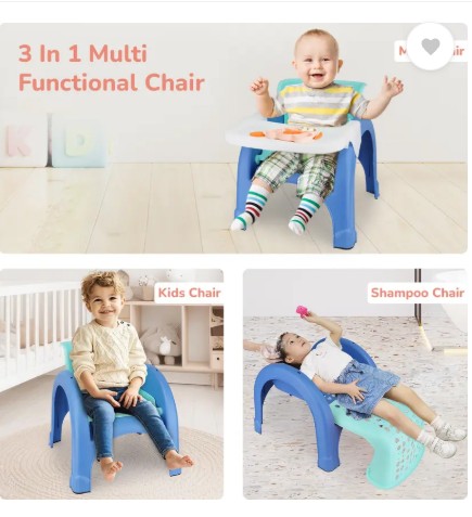 R for Rabbit Jelly Bean 3-in-1 Baby Study / Shampoo & Kid Seating Chair with High Backrest Plastic Chair (Finish Color - Green Blue, DIY(Do-It-Yourself))