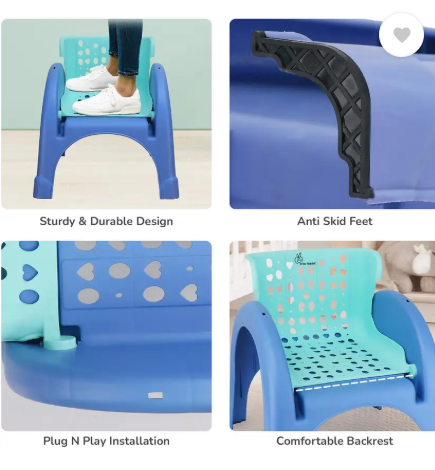 R for Rabbit Jelly Bean 3-in-1 Baby Study / Shampoo & Kid Seating Chair with High Backrest Plastic Chair (Finish Color - Green Blue, DIY(Do-It-Yourself))