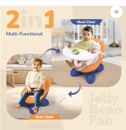 R for Rabbit Jelly Bean Fab 2 in 1 Baby Meal Chair, Kid Seating Chair Plastic Chair (Finish Color - Blue Orange, Pre-assembled)