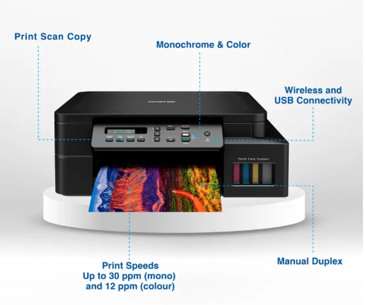 brother DCP-T525W All-in-One Refill Multi-function WiFi Color Ink Tank Printer (Borderless Printing) ideal for Home & Office Usage with 1 Additional Black Ink Bottle (5 Ink Bottles Included)