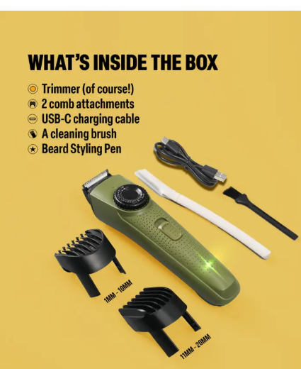 BOMBAY SHAVING COMPANY Flash Charging Men Beard Trimmer with Styling Pen Trimmer 120 min Runtime 38 Length Settings (Green)