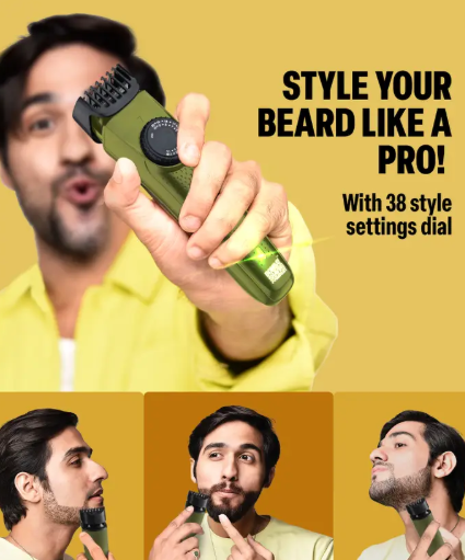 BOMBAY SHAVING COMPANY Flash Charging Men Beard Trimmer with Styling Pen Trimmer 120 min Runtime 38 Length Settings (Green)