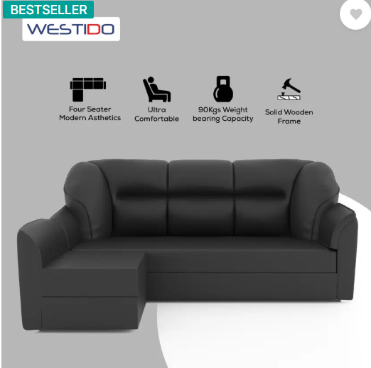WESTIDO Leatherette 4 Seater Sofa  (Finish Color - Black, DIY(Do-It-Yourself))