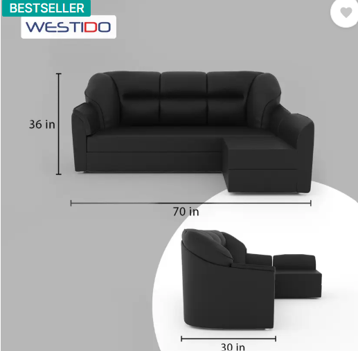 WESTIDO Leatherette 4 Seater Sofa  (Finish Color - Black, DIY(Do-It-Yourself))