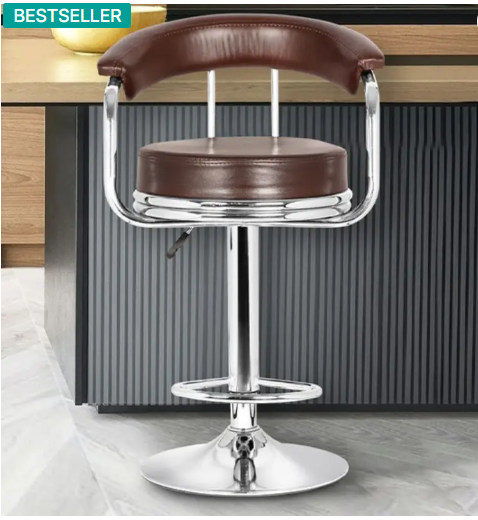 Da URBAN Classic Brown Revolving | Height Adjustable | Kitchen / Café / Stores | Leatherette Bar Stool  (Finish Color - Brown, DIY(Do-It-Yourself))