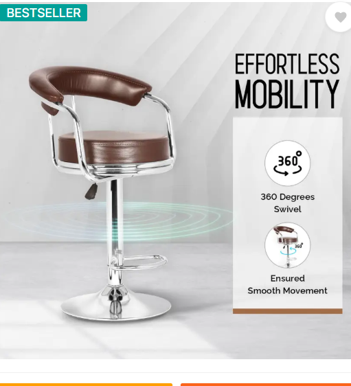 Da URBAN Classic Brown Revolving | Height Adjustable | Kitchen / Café / Stores | Leatherette Bar Stool  (Finish Color - Brown, DIY(Do-It-Yourself))