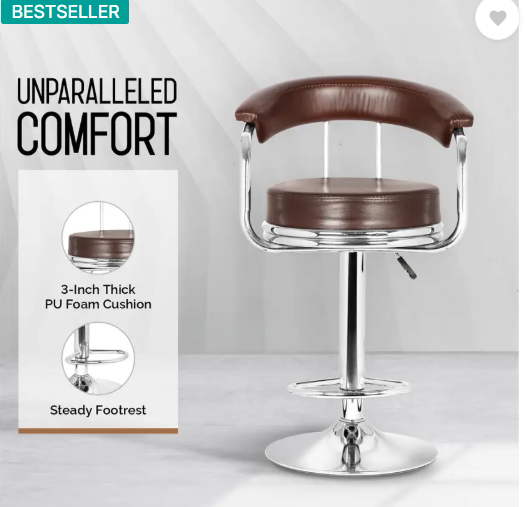 Da URBAN Classic Brown Revolving | Height Adjustable | Kitchen / Café / Stores | Leatherette Bar Stool  (Finish Color - Brown, DIY(Do-It-Yourself))