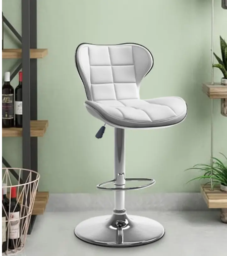 Oakcraft Comfortable Cushion Upholstery with back, Airlift Adjustable Swivel Solid wood Leatherette Bar Stool  (Finish Color - White, DIY(Do-It-Yourself))