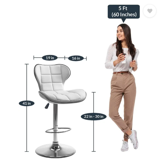 Oakcraft Comfortable Cushion Upholstery with back, Airlift Adjustable Swivel Solid wood Leatherette Bar Stool  (Finish Color - White, DIY(Do-It-Yourself))