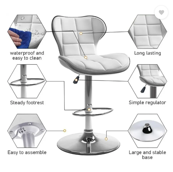 Oakcraft Comfortable Cushion Upholstery with back, Airlift Adjustable Swivel Solid wood Leatherette Bar Stool  (Finish Color - White, DIY(Do-It-Yourself))
