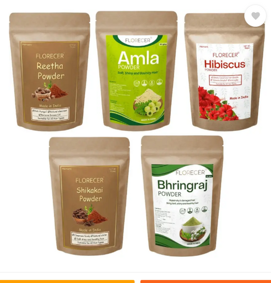 FLORECER Amla,Reetha,Shikakai,Bhringraj and Hibiscus Powder for Hair (Each 50 Gram)  (250 g)