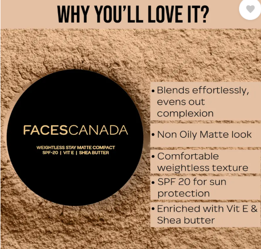 FACES CANADA Weightless Stay Matte Powder | Oil Control Compact  (Natural, 9 g)