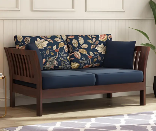 Ratandhara Furniture Solid sheesham Wooden 2 Seater Sofa for Living Room & Office | Fabric 2 Seater Sofa  (Finish Color - Walnut Finish3, DIY(Do-It-Yourself))