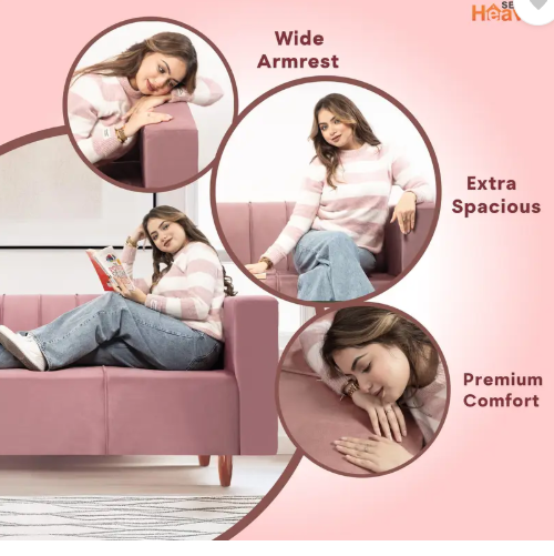 Seventh Heaven Sydney 3 Seater Sofa, Extra Spacious, Premium Velvet Fabric: Fabric 3 Seater Sofa  (Finish Color - Peach, DIY(Do-It-Yourself))