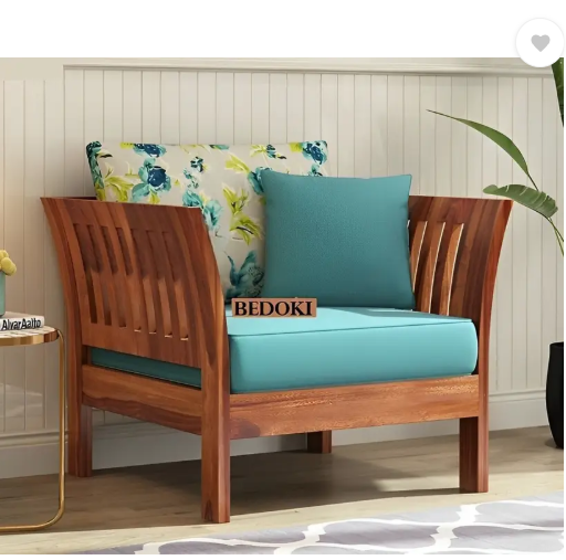 BEDOKI Sheesham Wood One Seater Luxury Sofa For Living Room, Hotel, Café. Fabric 1 Seater Sofa  (Finish Color - Honey Teak Finish, DIY(Do-It-Yourself))