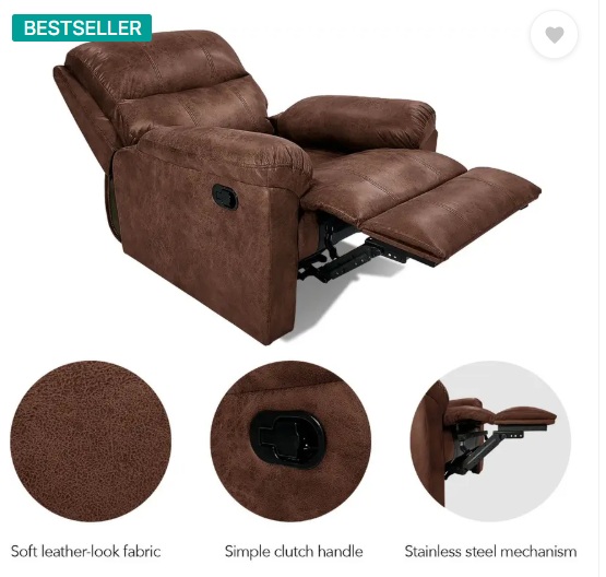Jordyblue Louis Fabric Manual Recliner  (Finish Color - Brown, DIY(Do-It-Yourself))
