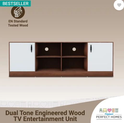 Flipkart Perfect Homes Kamet Engineered Wood TV Entertainment Unit (Finish Color - Walnut & White, Knock Down)